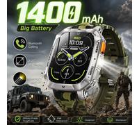 LIGE - montre connectée militaire, 1400mAh, écran HD 2.01 pouces, étanche 3ATM, horloge, appel Bluetooth, lampe de poche, pour Android iOS camouflage blue