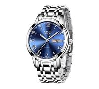 LIGE Montre-Homme Business Casual Montre Bleu étanche en Acier Inoxydable analogique Quartz de Calendrier Watch for Man