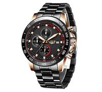 LIGE Montre Homme Chronographe Sport Étanche Acier Inoxydable d'affaires Mouvement Analogique à Quartz Noir Montres Bracelet pour Homme…