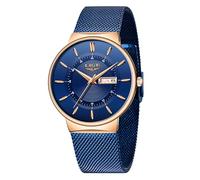 LIGE Montre Homme | Etanche Vintage Montres pour Hommes Chrono Quartz Affaires avec Affichage de la Date Boîtier Fin Bracelet Acier Inoxydable Mince et Minimaliste Waterproof Mens Watches,Gold Blue