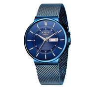 LIGE Montre Homme Etanche Vintage Montres pour Hommes Chrono Quartz Affaires avec Affichage de la Date Boîtier Fin Bracelet Acier Inoxydable Mince et Minimaliste Waterproof Mens Watches,Full Blue