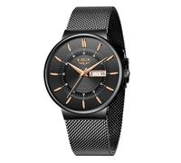 LIGE Montre Homme | Etanche Vintage Montres pour Hommes Chrono Quartz Affaires avec Affichage de la Date Boîtier Fin Bracelet Acier Inoxydable Mince et Minimaliste Waterproof Mens Watches,Noir