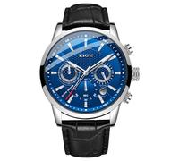 LIGE Montre Homme Mode Chronographe Étanch Montre Analogique Quartz Acier Inoxydable Casual Cuir Montres Noir Bracelet