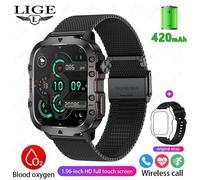 Lige Montre Intelligente Extérieure Hommes 2.01 "Écran 3At Montres Étanches Bluetooth Appel Ai Voix Sport Smartwatch Pour Android Xiaomi Ios.Mesh Belt Black.