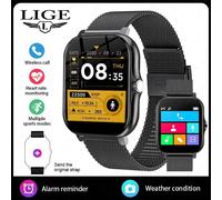 Lige Montre Intelligente Pour Hommes Femmes Cadeau 1.44 'Écran Tactile Complet Sport Fitness Montres Bluetooth Appels Montre Intelligente Numérique Montre-Bracelet.Mesh Belt Black.