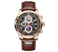 LIGE Montre pour hommes Chronographe Quartz avec date Moonphase Design Marron Bracelet en cuir Montre quotidienne étanche - Montres élégantes pour le travail et la vie quotidienne,Argent Blanc,Or Noir