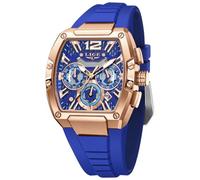 LIGE Montre squelette pour homme - Chronographe carré - En acier inoxydable - Étanche - Lumineuse - Affichage de la date - Bracelet en silicone - Durable - Tendance - Décontractée - Pour les affaires