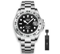 LIGE Montre tendance pour homme en acier inoxydable étanche à quartz analogique avec affichage lumineux de la date, noir/argenté, Décontracté