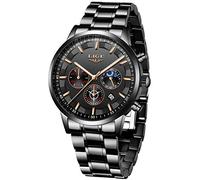 LIGE Montres Hommes Imperméable Acier inoxydable sport Quartz analogique montre homm Entreprise Décontractée Chronographe Date amoureux Phase de lune Militaire Noir Montre-bracelet