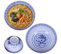 Ligeinsrk 2pcs Ramen Noue Bowl, Bols chinois en porcelaine bleu et blanc, 7x3 800 ml Grand bol en céramique Soupe chinoise pour dessert, soupe, céréales, riz et plus, nouilles, ramen