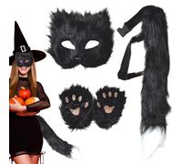 Ligeinsrk 3PCS / Set Fox Costume Halloween Furry Masque thérian et gants de la queue et des pattes, en peluche Cat de loup chat