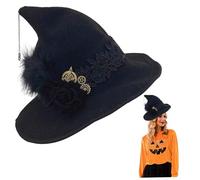 Ligeinsrk Chapeau de sorcière Felt Woard CHAPE DE TERCHE ADULLAGE AVEC BLACK ROSET TRICKING COP pour le costume sorcier, Cosplay, Party Halloween et Festival des fantômes, sorcières