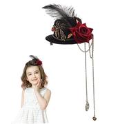 Ligeinsrk Chapeau Steampunk, mini-pince à cheveux Mini Vintage Top avec rose, plumes et chaîne, accessoires de cheveux Lolita pour le thé d'Halloween