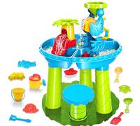 Ligeinsrk Clins à Eau pour Enfants, Table de Jeu d'eau et de Sable 3 dans 1 avec des moules d'animaux, des écopage, truettes, Un râteau à Main, Un Seau, Banc et Plus Encore pour Les Jouets 'arrière-