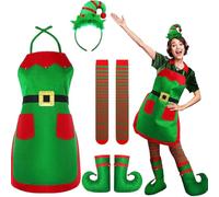 Ligeinsrk Costume elfe pour femmes 1 set mignon classique comprend un bandeau de chapeau, des bas, des chaussures et du tablier Velvet avec Bell Charm Christmas, Halloween