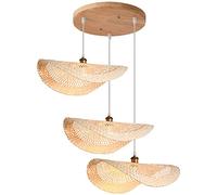 Light à 3 Feuilles tissées à la Main Bamboo Chandelier Chandelier Ferme à Main Les luminaires de Pendentif en Bambou tissé à la Main.