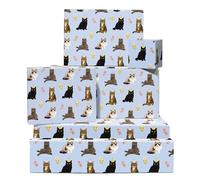 Light Bleu Chat Papier Cadeau - 6 Feuilles Emballages Cadeaux Fête Chats & Fleurs Anniversaire Pour Lovers, Kitty Kitten Animal Drôle Noël Rassemblements, Pet Parties Recyclable