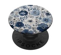 Light Blue Flower Lover Cute Girly Navy Floral Nature PopSockets PopGrip Adhésif