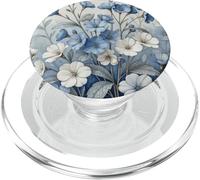 Light Blue Flower Lover Cute Girly Navy Floral Nature PopSockets PopGrip pour MagSafe