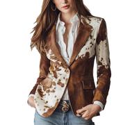 Light Brown,XXL,Blazer Western Cowgirl Vintage pour Femmes des années 70, imprimé Vache, Manches Longues, Slim, Tendance, décontracté, Veste d'extérieur, Automne