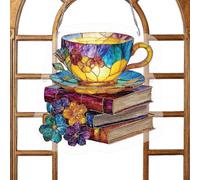 Light Catcher - 18 inches Window Decor | Acrylic Hanging Ornament Piece - 200g Acrylic Book Teacup Design Reflective Light Display for Garden Window Decoration Perfect As Thoughtful Gift
