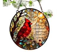 Light Catcher Decor, Cardinal Glass Decor,7 inch Stained Glass Sun Catcher, Rainbow Window Hanging Art Indoor Outdoor Garden, Window Art Accent, Gift Ornament Decors for Indoor Home Use