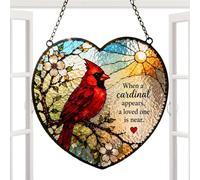 Light Catcher Decor, Cardinal Glass Decor,7 inch Stained Glass Sun Catcher, Rainbow Window Hanging Art Indoor Outdoor Garden, Window Art Accent, Gift Ornament Decors for Indoor Home Use