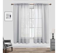 Light Gray Sheer Curtains Linen Textured Weave for Master Guest Bedroom 2 Panels Rod Pocket Modern Stylish Semi Sheer Drape Summer Curtain for Small Window Home Fashion 52 x 63 Inch Length Silver Grey