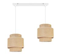 Light-Home Boho Abat Jour Suspension Luminaire Lustre - Moderne Abat Jour Plafond pour Chambre Salon et Cuisine - Métal et Tissu - E27 - À 2 Lumières - Blanc Base et Jute