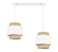 Light-Home Boho Abat Jour Suspension Luminaire Lustre - Moderne Abat Jour Plafond pour Chambre Salon et Cuisine - Métal et Tissu - E27 - À 2 Lumières - Blanc et Jute