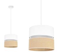 Light-Home Juta Abat Jour Suspension Luminaire Lustre - Moderne Abat Jour Plafond - Métal et Tissu - E27-1-Lumières 20 cm - Blanc Base et Jute et Blanc