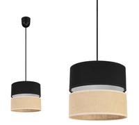 Light-Home Juta Abat Jour Suspension Luminaire Lustre - E27 - Classique P 1-Lumières 20 cm - Noir Base et Jute et Noir