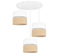 Light-Home Juta Abat Jour Suspension Luminaire Lustre - E27 - OV 3-Lumières 20 cm - Blanc Base et Jute et Blanc