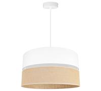 Light-Home Juta Abat Jour Suspension Luminaire Lustre - Moderne Abat Jour Plafond - Métal et Tissu - E27-1-Lumières 40 cm - Blanc Base et Jute et Blanc
