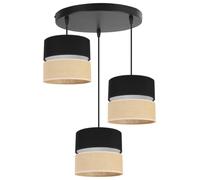 Light-Home Juta Abat Jour Suspension Luminaire Lustre - Moderne Abat Jour Plafond - Métal et Tissu - E27-3-Lumières 20 cm - Noir Base et Jute et Noir