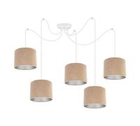 Light-Home Milan Spider Abat Jour Suspension Luminaire Lustre Araignée - Moderne Abat Jour Plafond - Matériel - À 5 Lumières - Beige et Argent - Câble blanc