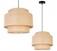 Light-Home Plafonnier Suspendu en Jute Bohème - Lustre de Plafond Moderne pour Chambre Salon et Cuisine Style Nordique - Applique Ampoule E27 - Abat-jour en Jute Rond 35cm - Beige et Noir