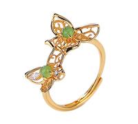 Light Luxury Butterfly S925 Sterling Silver Gold Plated Ajustable Jasper Ring,Fashion Sterling Silver Women's Gemstone Ring