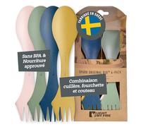 Light My Fire Spork Original - Fourchette Cuillère de Camping - Couvert de Camping 3-en-1 - Couteau et Fourchette-Cuillère réutilisables - Couvert Multi Fonction sans BPA - Lot de 4 - Nature