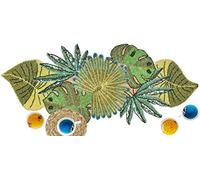 Light & Pro Chemin de Table à Perles - Motif Feuilles - Décoration Rustique pour fête prénuptiale - Chemin de Table Mexicain - 31 x 91 cm - Vert Multicolore