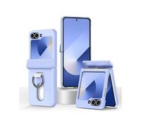 (Light Purple)Folding Central Axis Card Bag Phone Case with Ring For Samsung Galaxy Z Flip6 5G