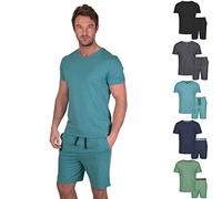 Light & Shade Ensemble Pyjama léger et ombré pour Homme avec col en V et Bas Court - Bleu - L