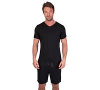 Light & Shade Pyjama Homme Coton - Ensemble Nuit avec Short et T Shirt, Vêtement Léger Respirant Été avec Poches Loungewear Confortable (Noir, L)
