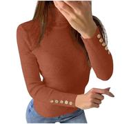 Light Sweaters for Women Turtleneck Tunic Tops Solid Color with Button Long Sleeve Fashion Fall Outdoor Pullover