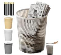 Light Threaded Vertical Trash Can, Elegant Translucent Waste Paper Basket, Slim Plastic Waste Paper Bin with Pressure Ring, Open-Top White/Gold Bathroom Bin for Bedroom, Kitchen& Office (White, S)