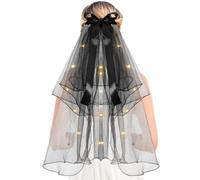 Light Up Black Pearl 2 Tier Bridal Veil With Bow, 70cm/27.6in