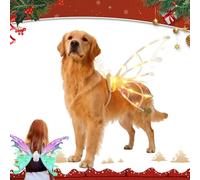 Light up Fairy Wings for Dogs, Pet Glowing Wings Costume, Electric Fairys Butterfly Wing with LED Lights, Christmas Cosplay Puppy for Medium Large Dog (Warm Yellow [Battery Not Included])