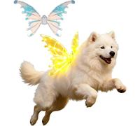 Light Up Fairy Wings for Dogs, Pet Glowing Wings Costume with LED Lights, Christmas Cosplay Puppy, Sparkle Electric Moving Angel Wing, Dress Your Dogs Like Butterfly, for Medium/Large Dog -Warm