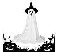 Light-Up Ghost Decor, Halloween Spooky Display, Remote-Controlled Accent, Glowing LED Feature, Hanging Hat Design, Weather-Resistant Build, Easy Setup, Perfect for Yard, Porch, Party, 40-155cm