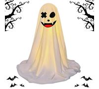 Light Up Ghost, Scary Halloween Ghost, 5.12x5.12x14.57 inches, Creepy Decor with String Lights, Tabletop Ornament for Spooky Indoor Outdoor Decorations, Yard Wall Mantel Window Desk Party Display